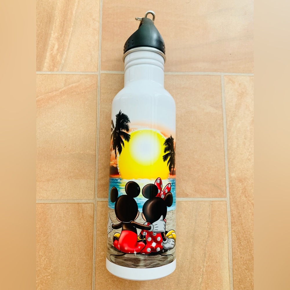 Disney White Mickey & Minnie Mouse Beach Sunset Reusable Water Bottle